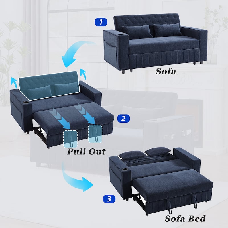 Roomfitters 61.4" Pull-Out Convertible Loveseat Sofa Bed with Adjustable Backrest for Living Room