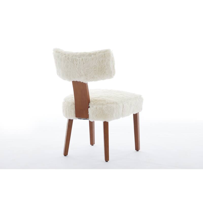 Dining Chairs Set of 2, Fur Fabric Armless Chairs with Curved Wingback and Solid Wood Legs for Dining Room