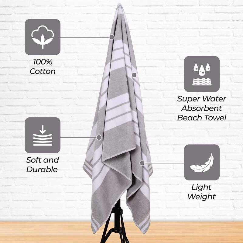 Superior Striped Large Oversized Cotton Beach Towel - Set of 2