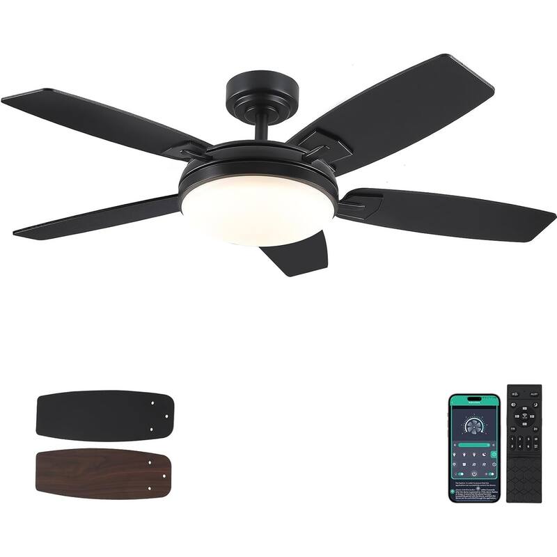 52/66/72 Inch Downrod Ceiling Fan with Light,Plywood Blades,Reversible DC Motor