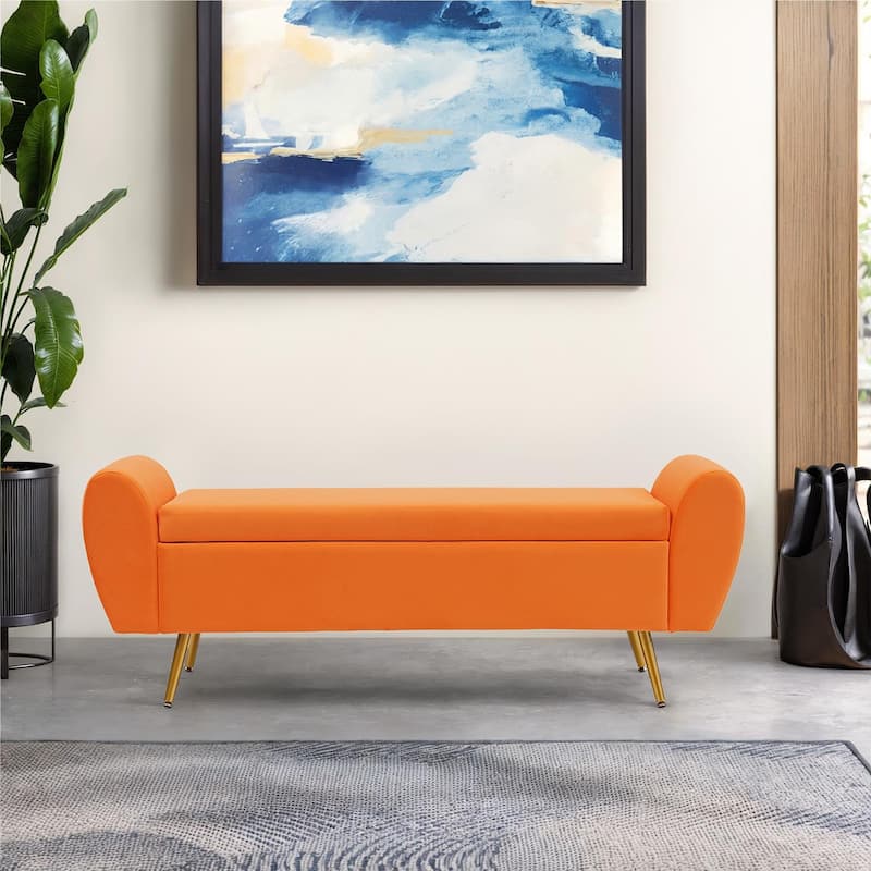 Upholstered 56"W Flip Top Storage Bench with arms
