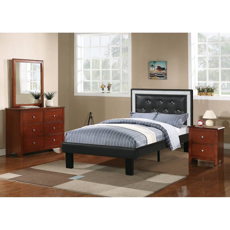 Cherry Color 2-Drawer Nightstand, Modern Style Bedside Table