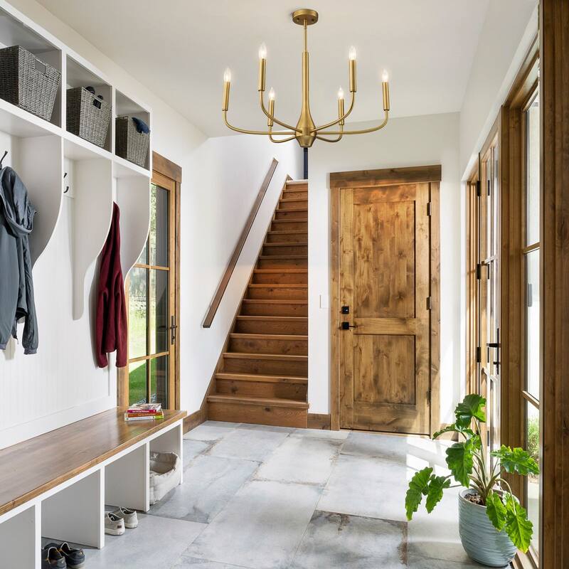 Mid-century Modern 6-Light Gold Candelabra Chandelier for Living/ Dining Room