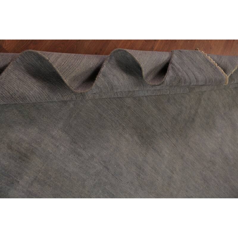 Modern Gabbeh Area Rug Hand-Knotted Grey Oriental Wool Carpet - 9'2" x 11'9"
