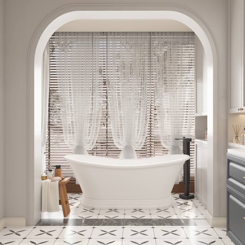 CASAINC 67 Inch Soaking Bathtub Solid Surface Stone Bathtub with Center Drain in Matte White - 67 Inch