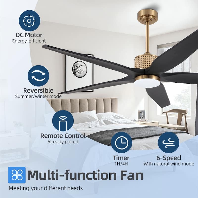60 Inch. 5 Blades Dc Motor Indoor Ceiling Fan With Light Kit And Remote - 60"