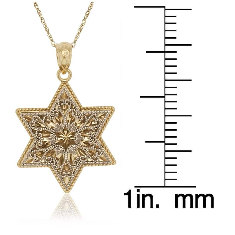 14k Gold 16-inch Two-Tone Diamond-cut Dimensional Filigree Star of David Pendant Necklace - Orange