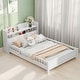 preview thumbnail 2 of 21, Classic Full Size Platform Kids Bed Frame with LED Light, Multi-functional Storage Headboard and Safety Guardrail, White