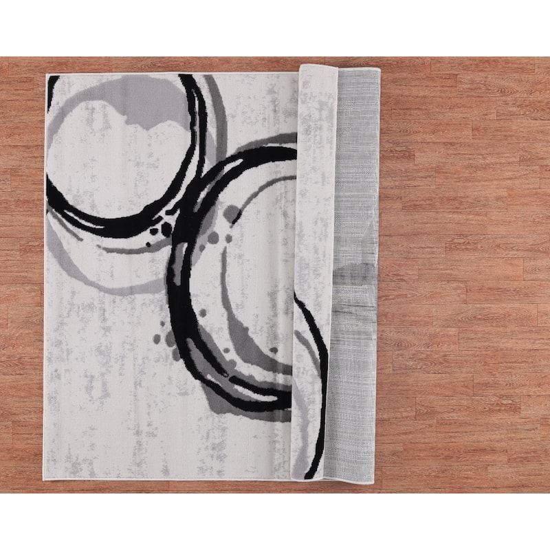 Dream Collection Abstract Circles Black and Grey Rug