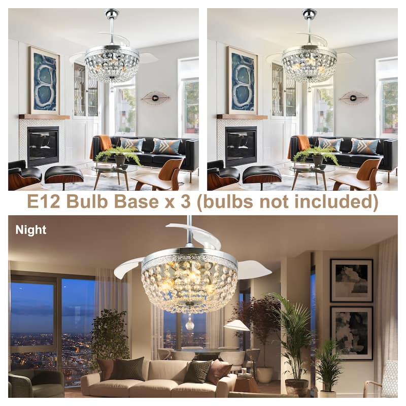 Bella Depot 42 Modern Crystal Retractable Ceiling Fan with Light and Remote - 42"