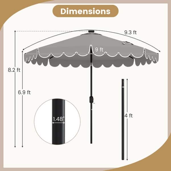 dimension image slide 1 of 5, 9.3 FT Outdoor Patio Polyester Umbrella with Solar LED Lights and Tilt Crank Metal Frame for Garden Deck