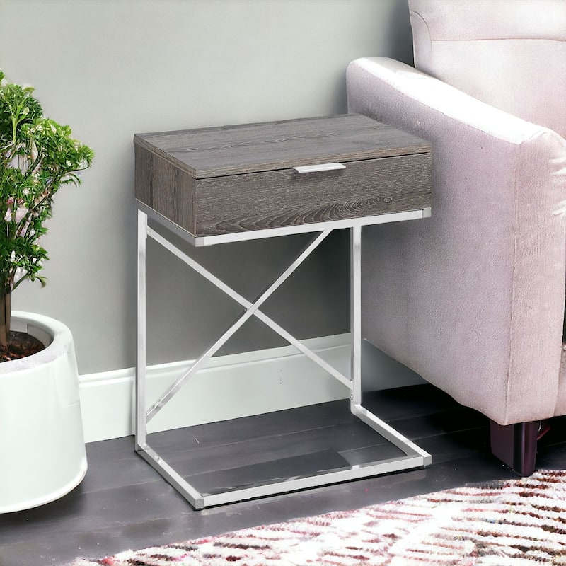 Modern 24-Inch End Table with Drawer with Wood Surface and Metal Base Side Table for Sofa or Bedside