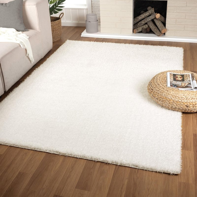 Luxe Weavers Shag Solid Area Rug for Living Rooms - 5' x 7' - White