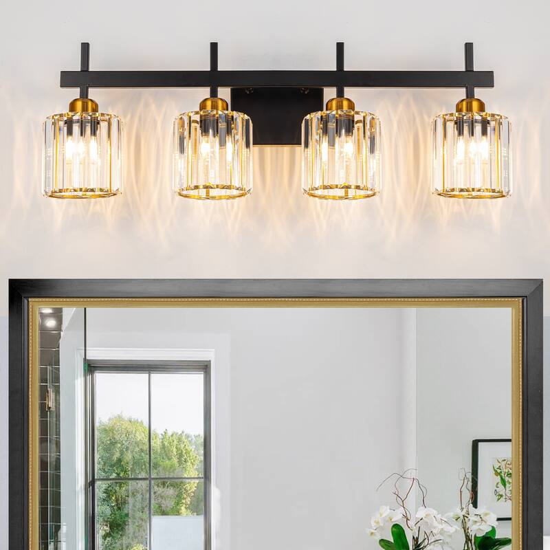 3/4/5-Light Modern Dimmable Crystal Bathroom Vanity Lights Fixtures Over Mirror - 4 - Light - Black/Gold