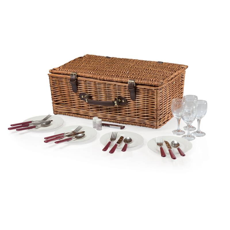 Picnic Time - Newbury Navy Blue and Burgundy Picnic Basket - N/A