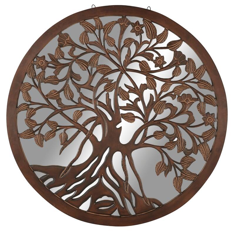 Brown Wood Handmade Mirrored Tree Home Wall Decor