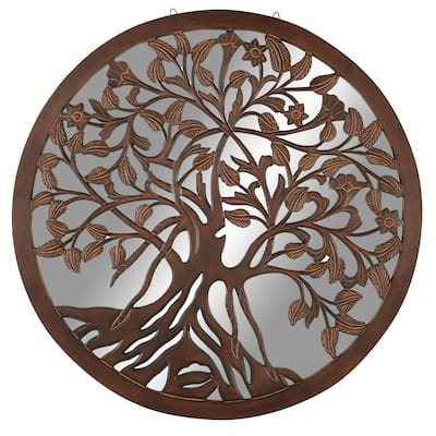 Brown Wood Handmade Mirrored Tree Home Wall Decor