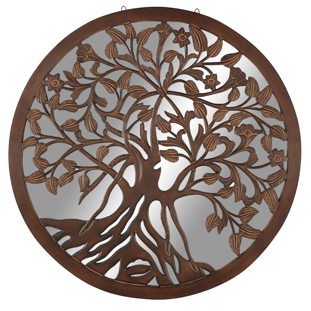 Brown Wood Handmade Mirrored Tree Home Wall Decor