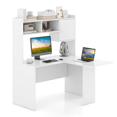 Gymax L-Shaped Desk w/ Open Storage Hutch Corner Computer Desk w/