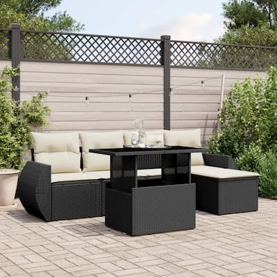 vidaXL Patio Sofa Set with Cushions Outdoor Furniture 6 Piece Poly Rattan