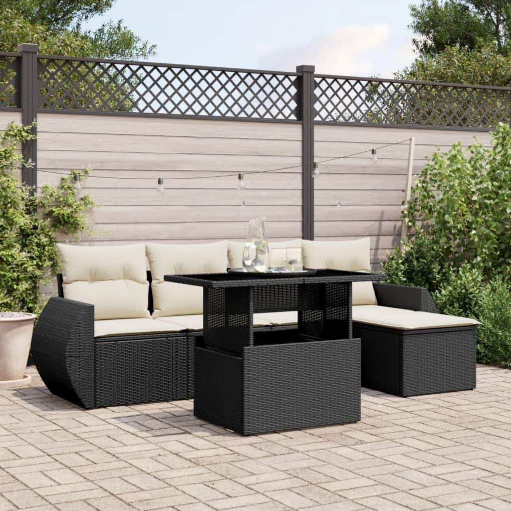 vidaXL Patio Sofa Set with Cushions Outdoor Furniture 6 Piece Poly Rattan