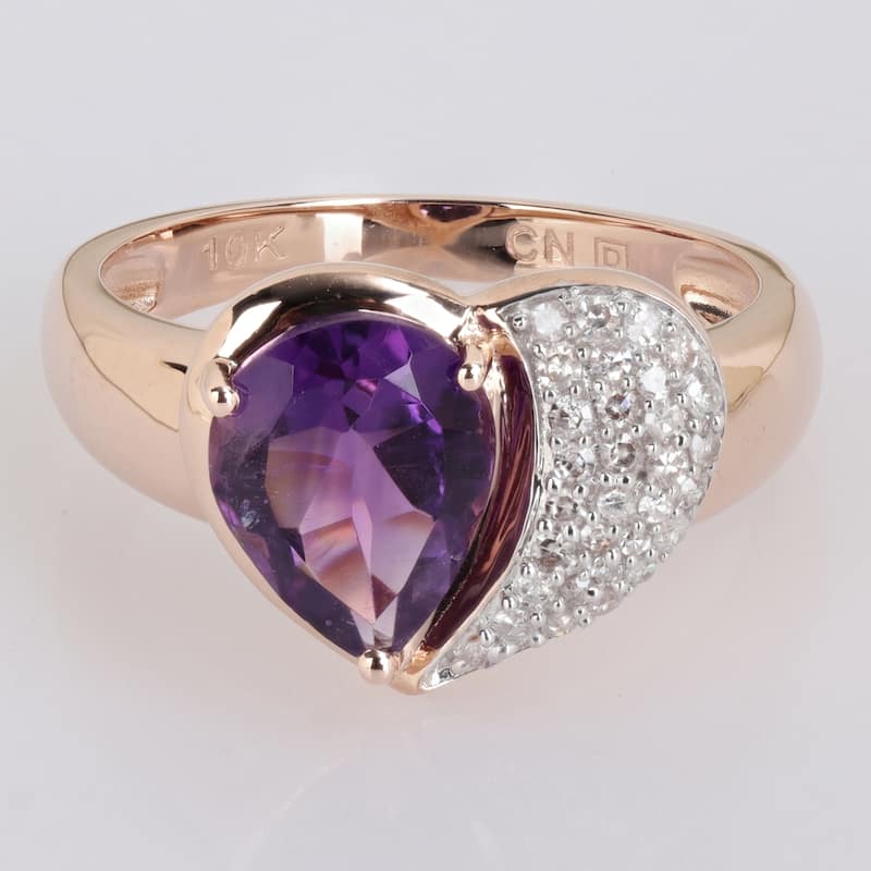 Miadora Gemstone and 1/7ct TDW Diamond Heart Ring in 10k Gold