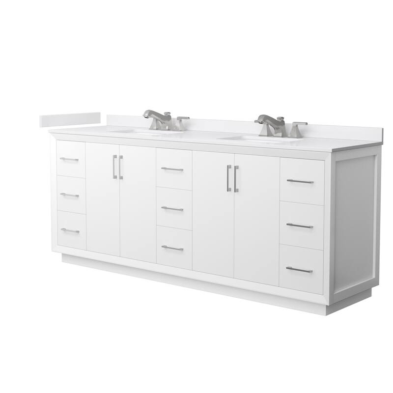 Wyndham Collection WCF4141-84D-VCA-US3MXX Strada 84" Free Standing - White / White Cultured Marble Top / Brushed Nickel