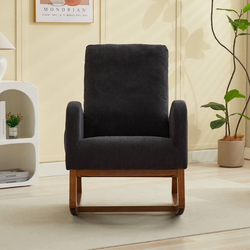 Upholstered Rocking Chair Nursery Chair with High Back and Side Pocket