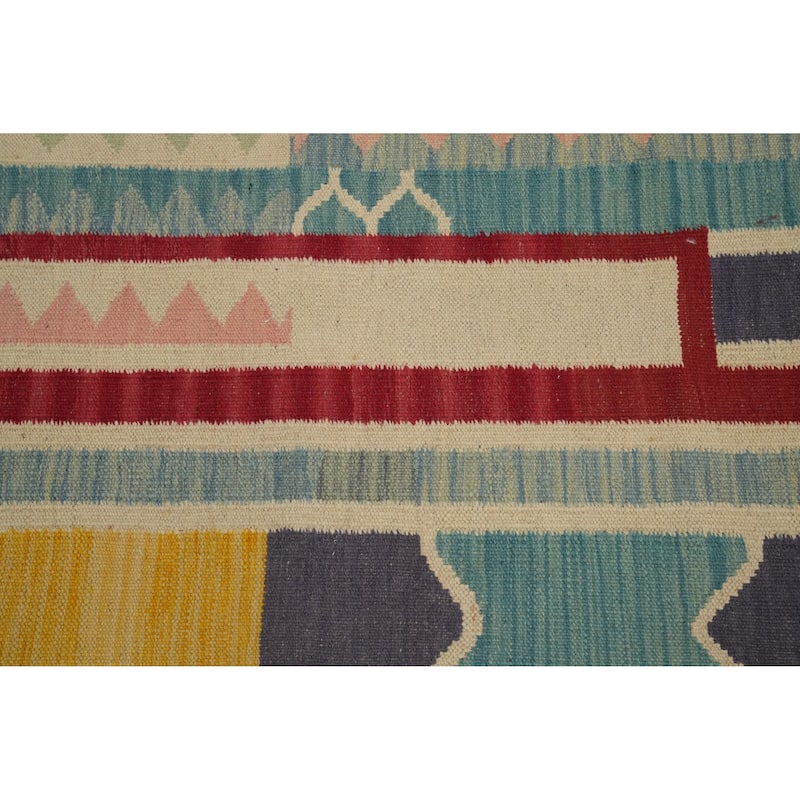 Hand Woven Oriental 100% Wool Carpet Southwestern Modern Multi-Colored Kilim Runner Rug - 8' 2'' X 2' 1''