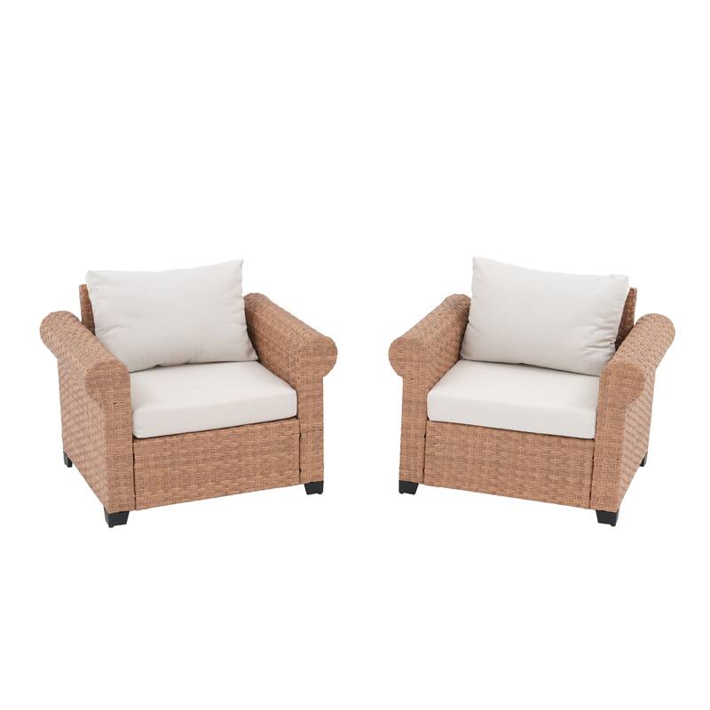2-Piece PE Rattan Patio Armchair Set with Cushions
