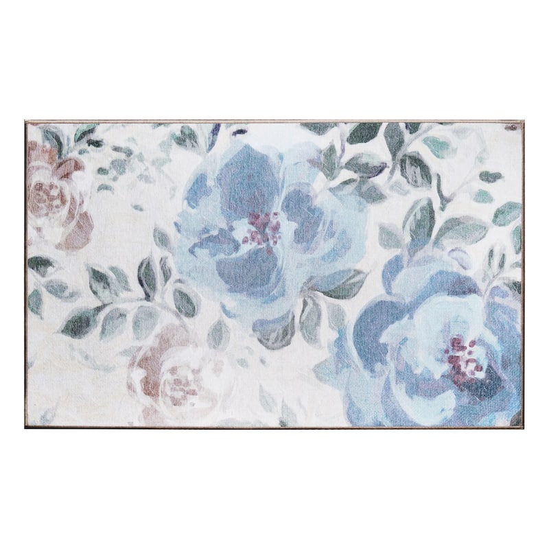 My Magic Carpet Sasha Floral Cream Blue Machine Washable Rug