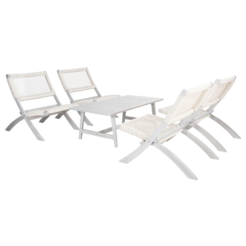 SAFAVIEH Outdoor Almine 5-Piece Acacia Wood Coffee Set - 24Wx45Dx28H
