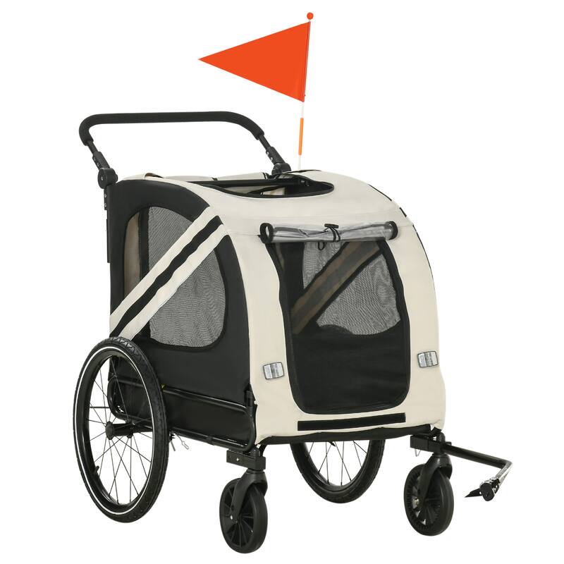 2-in-1 Dog Stroller and Bike Trailer with Skylight, Safety Leash, and 44lb Capacity - White