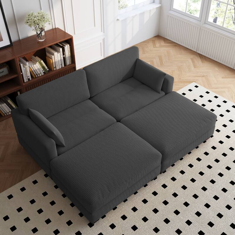 88" Convertible Larger Couch Modular Sectional Sofa Set - Grey Set