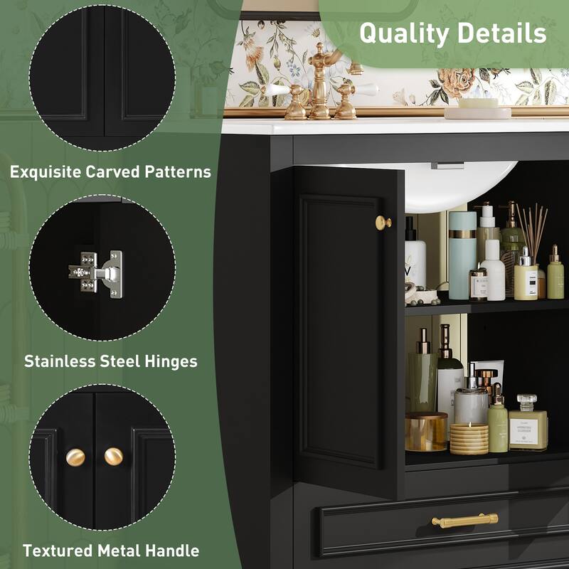 30" Luxurious Bathroom Vanity, Ceramic Sink with 2 Soft-Close Doors