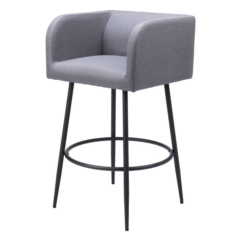 HomeRoots Set of Two 31" Gray and Black Fabric and Steel Bar Height Bar Chairs