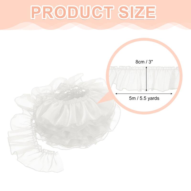 Ruffle Lace Ribbon Trim Pleated Lace Fabric Trim 5.5 Yard - White