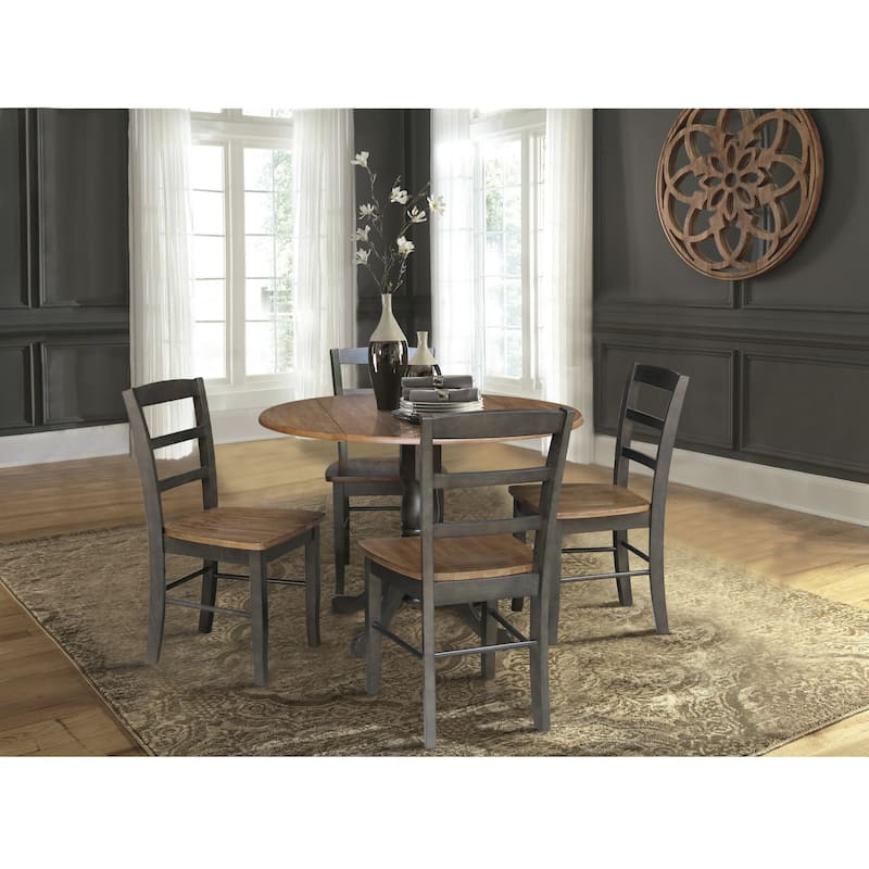 42" Drop Leaf Dining Table with 4 Ladderback Chairs - 5 Piece Set - Hickory/Washed coal