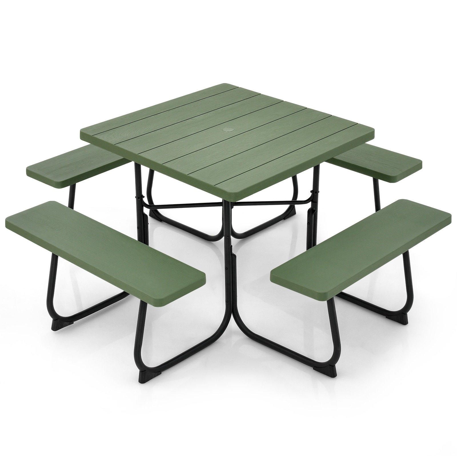 Gymax Outdoor Picnic Table 8-person Square Picnic Table Bench Set w/ 4
