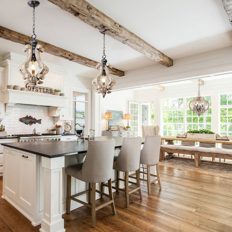 Oaks Aura Cottage Chic French Country Crown 6-Light Rustic Wood Ceiling Light Farmhouse Shabby Chic Chandelier