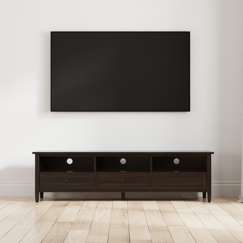 WYNDENHALL Norfolk SOLID WOOD 72" Wide Transitional TV Media Stand For TVs up to 80" - 18" d x 72" w x 20" h