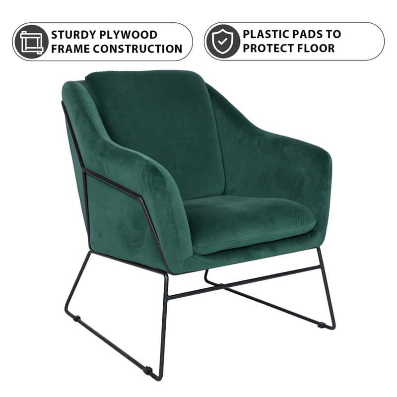 Harmony Mid-Century Velvet Upholstered Accent Arm Chair with Metal Frame & Plush Cushion for Home Office, Living Room, & Bedroom