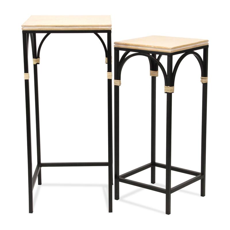 Claudette Set of 2 Rattan Accented Wood & Metal Square Side Tables - Wood