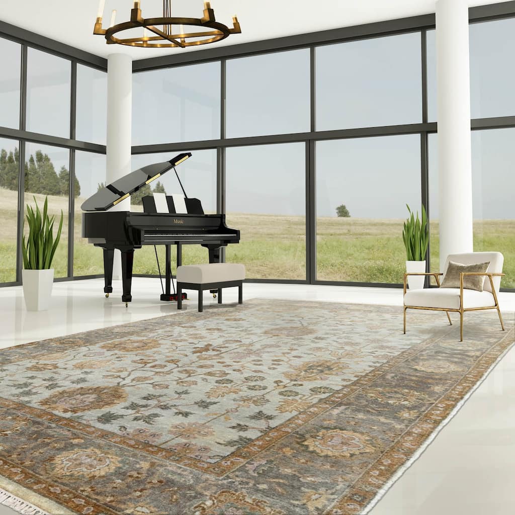 Multi Size Hand Knotted Blue Traditional Oushak Wool Oriental Area Rug - 6' 1'' x 8' 10''