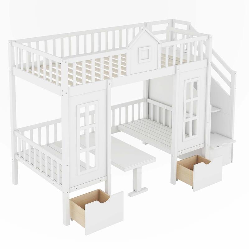 Twin-Over-Twin Bunk Bed with Changeable Table