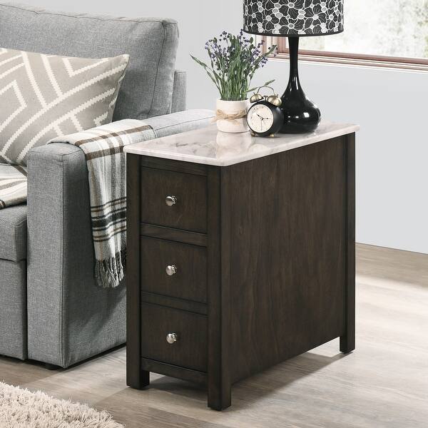 Copper Grove Cashero 3 Drawer Dark Walnut Side Table With Smooth Faux Marble Top On Sale Overstock 30867688 Masa bedside table, marble & brass. drawer dark walnut side table