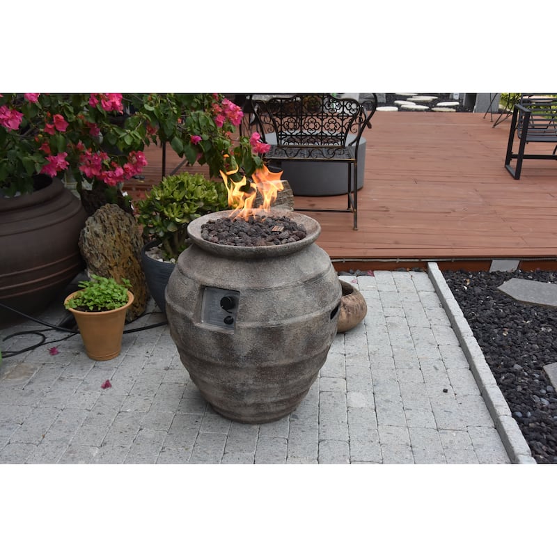 Modeno Pompeii 40,000 BTU Concrete Propane Column Fire Pit with Lava Rocks & Cover