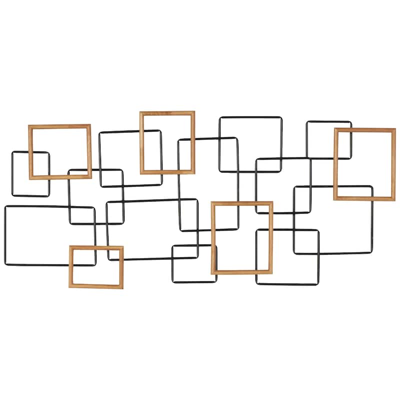 Metal Geometric Overlapping Wire Square Wall Decor with Gold Accents - Black - Roche River Decor