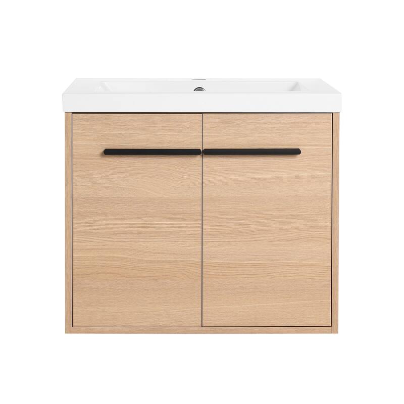 GDFStudio - Levistar Modern Wall-Mounted Bathroom Vanity Set with Scratch-Resistant Resin Sink & Soft Close Doors