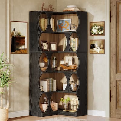 5-Tier Corner Bookshelf, 71" Tall Corner Bookcase Etagere Shelf